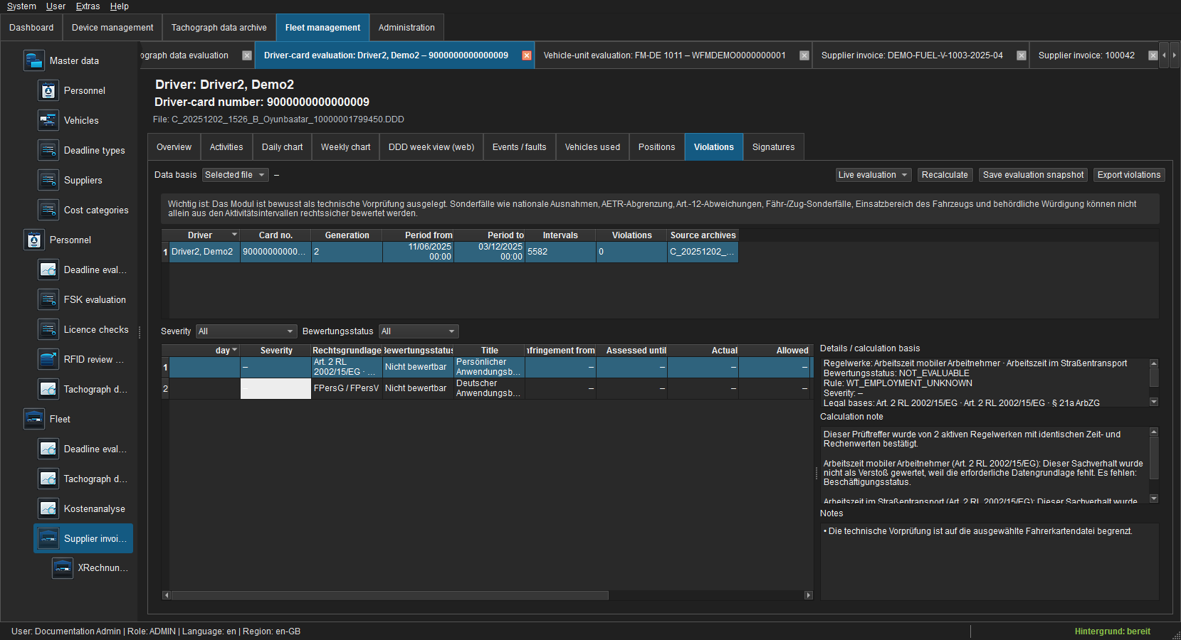 Driver-card technical compliance pre-check