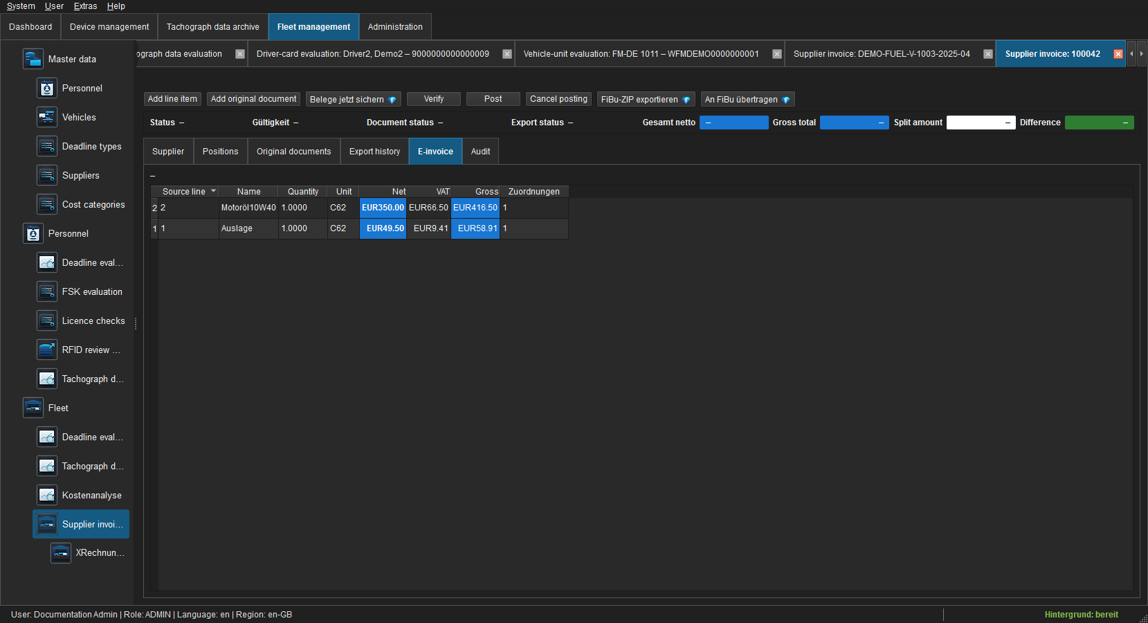 Imported e-invoice data