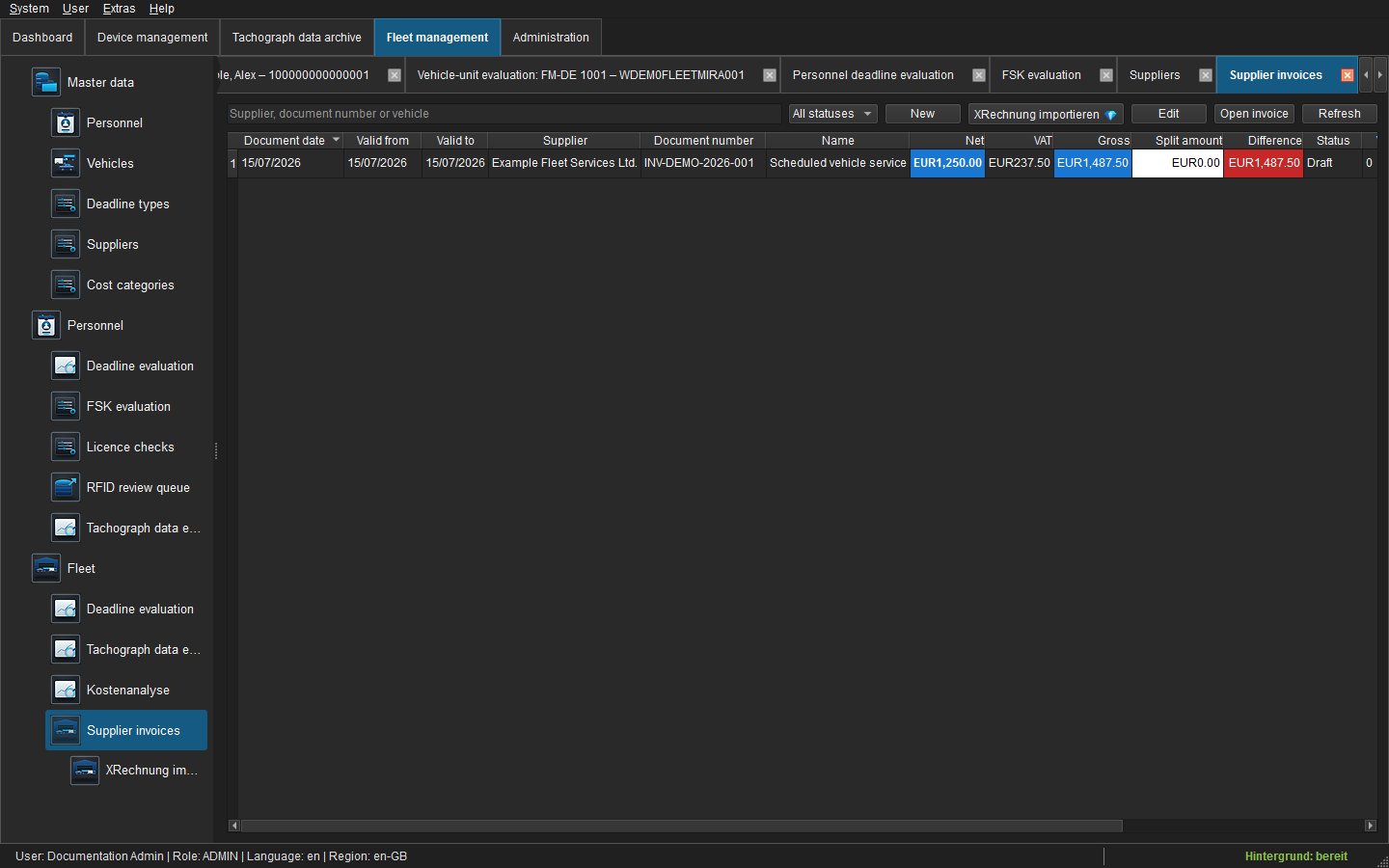 Foreign-invoice workspace