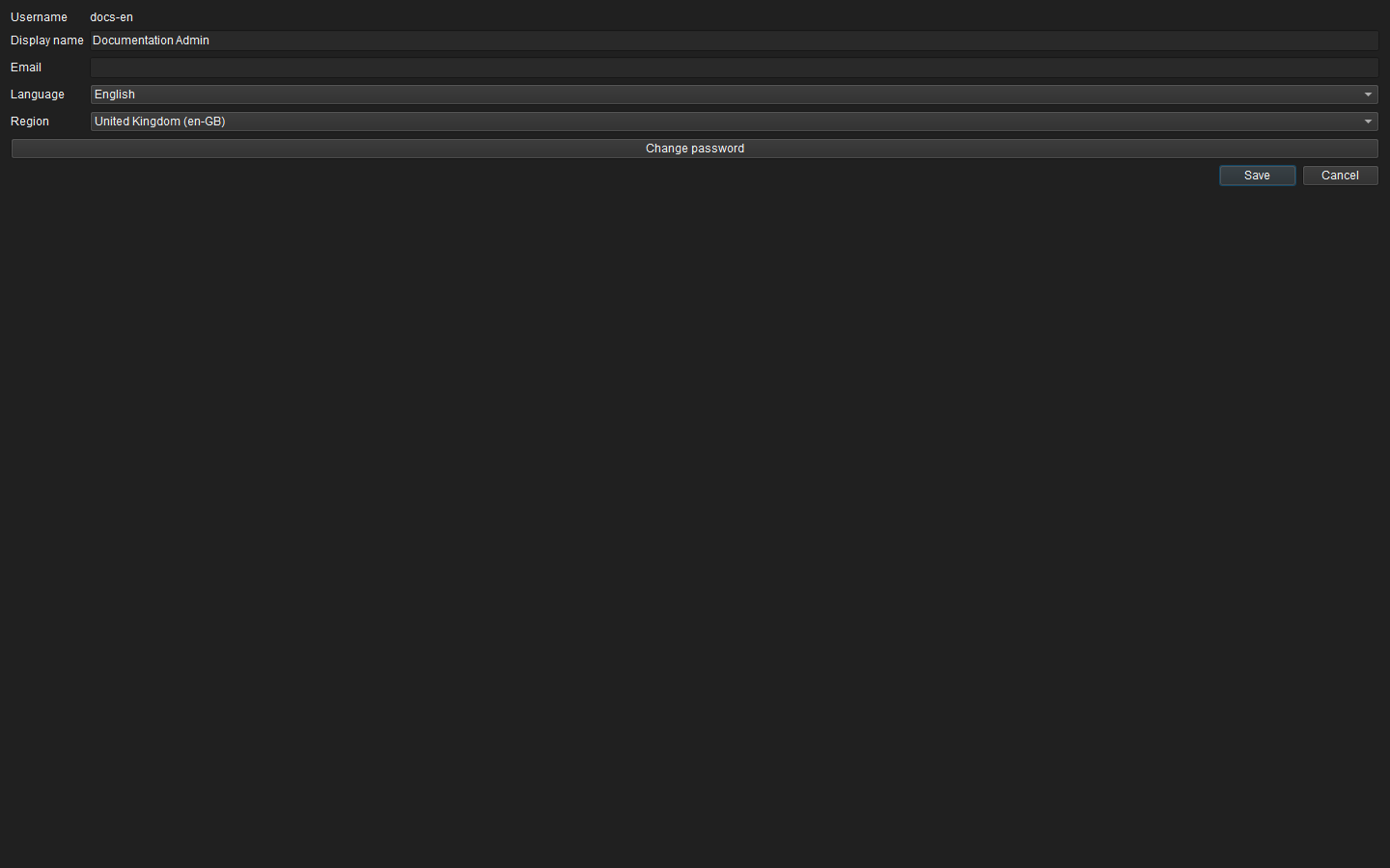 User profile with language and region settings