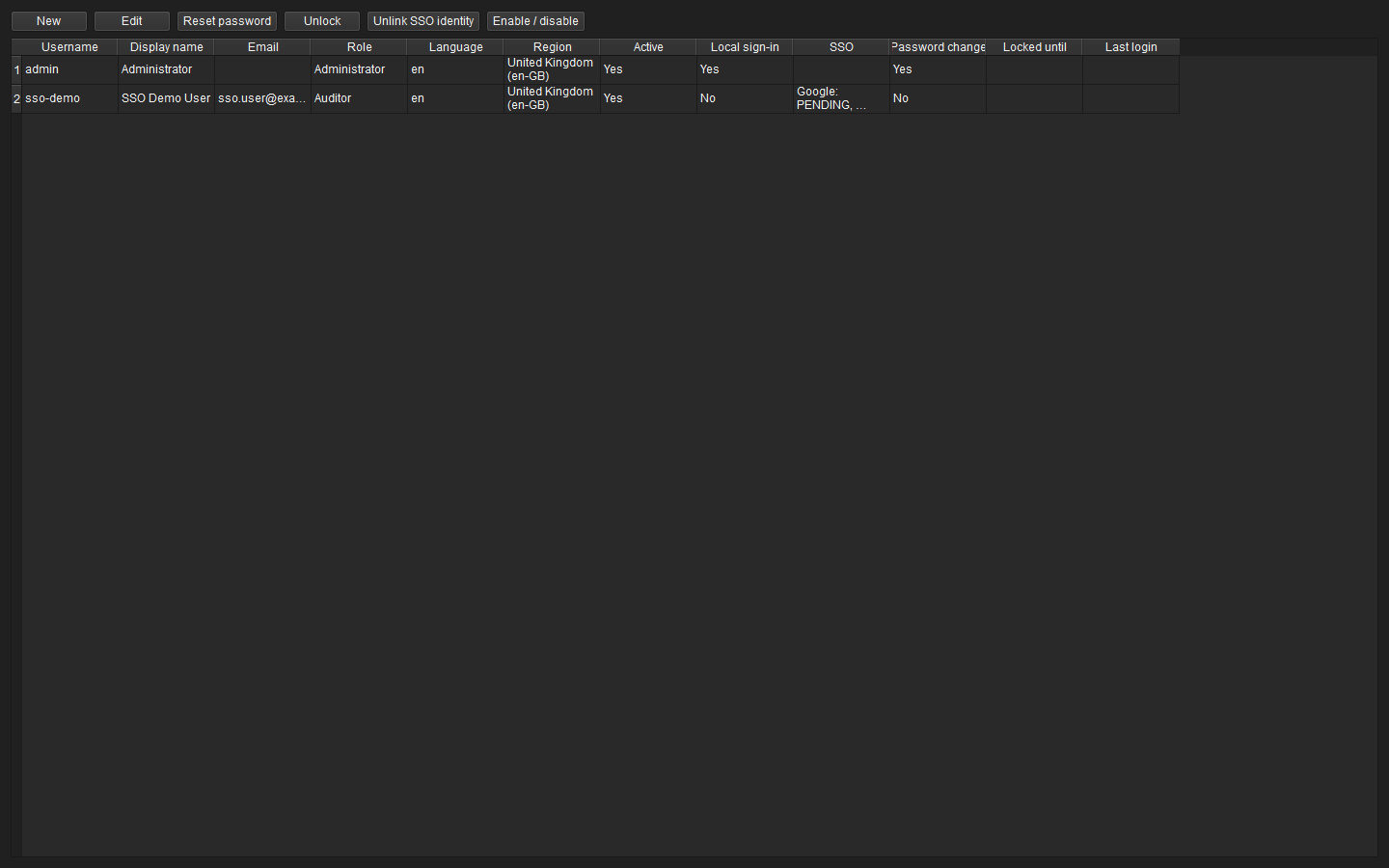 User administration