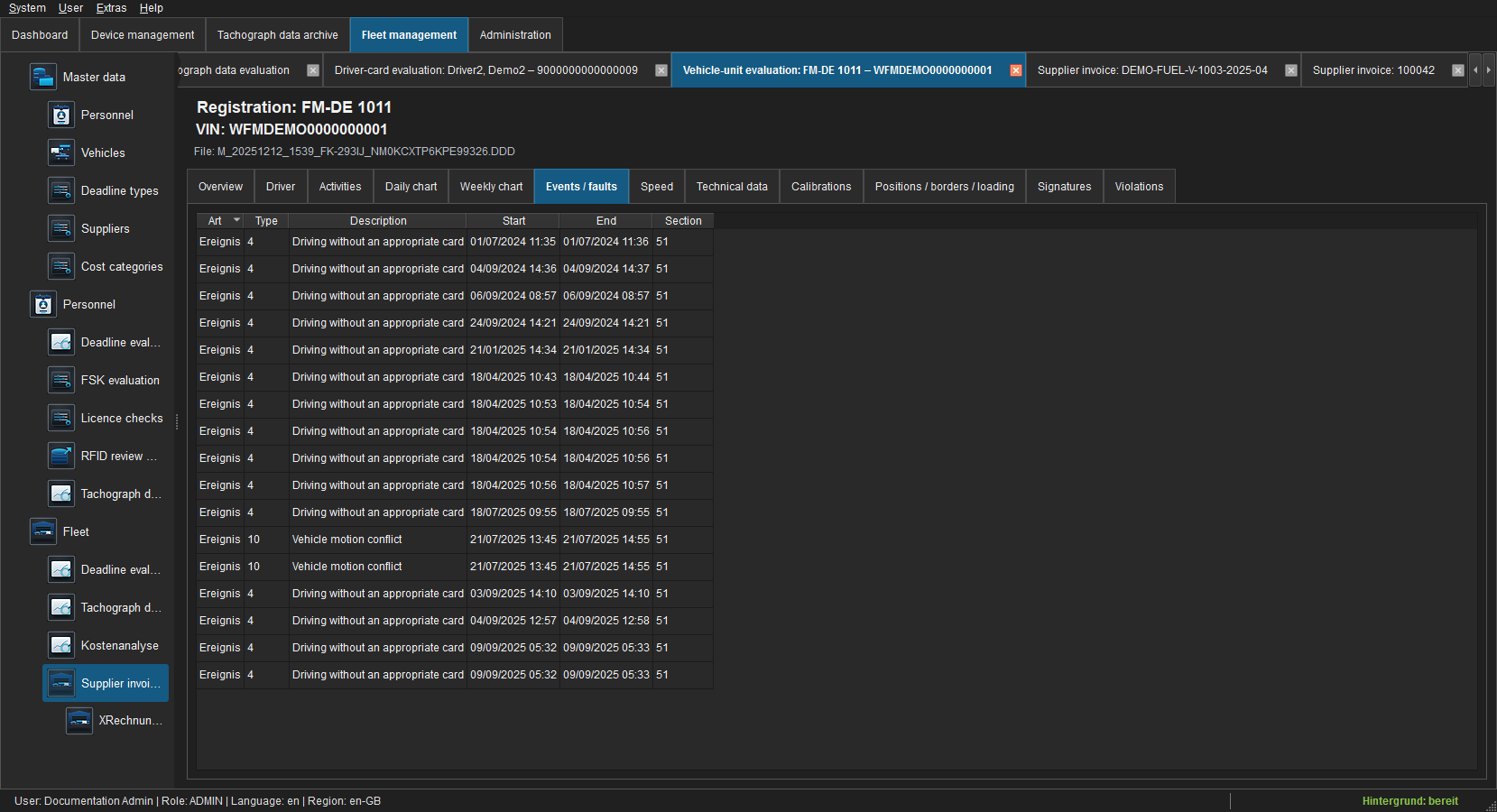 M-file events and faults