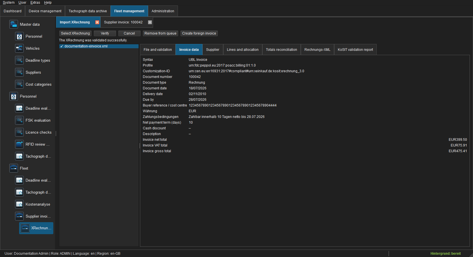 Detected invoice data