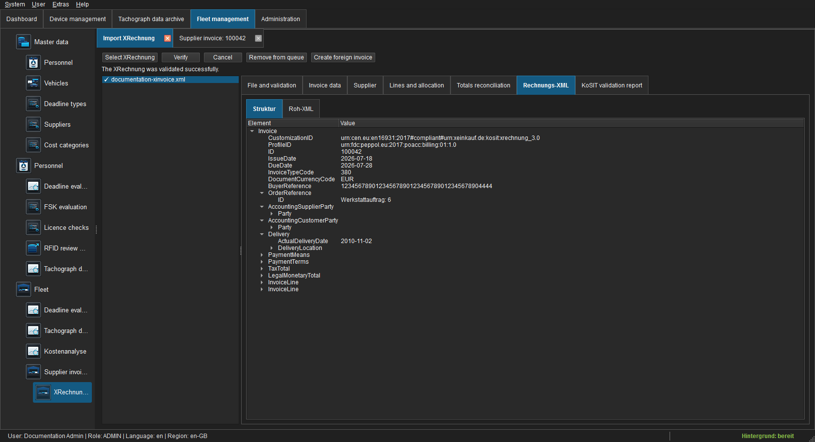 Structured invoice XML