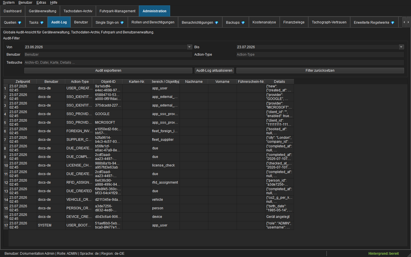 Globales Audit-Log