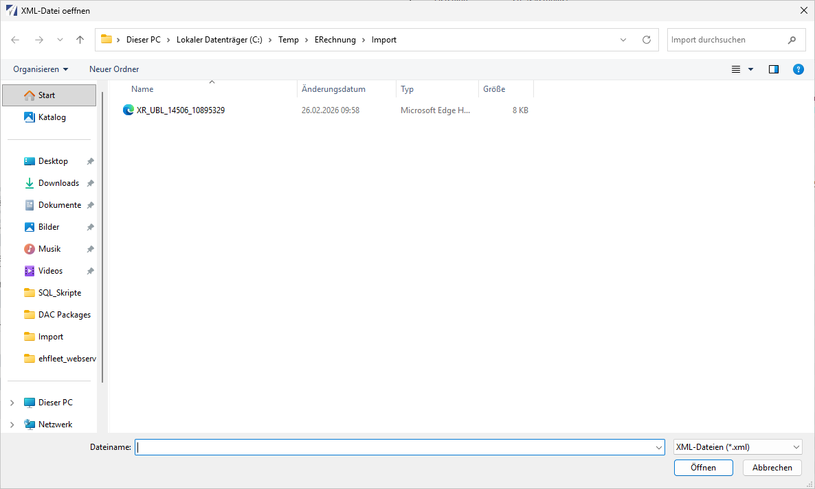 Dateidialog zum Öffnen einer XML-Datei