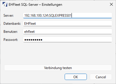 Dialog für EHFleet-SQL-Server-Einstellungen